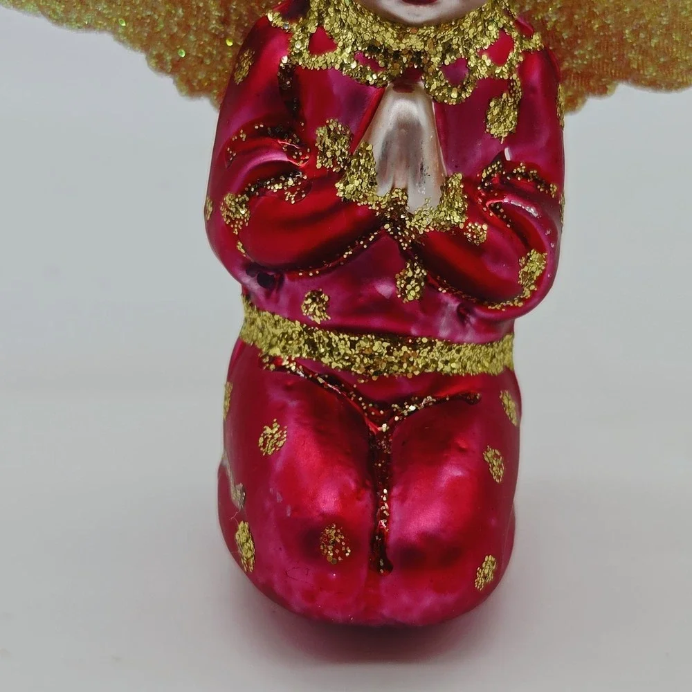 VTG Kneeling Praying Angel Blown Glass Christmas Tree Ornament 4